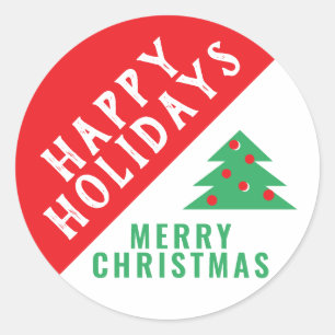 Sticker Rond Fun Festif Rouge Vert Joyeux Noël Arbre de Noël