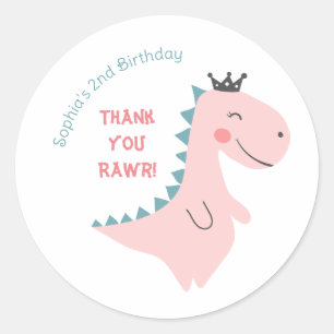 Sticker Rond Fun fille rose Turquoise Dinosaure Anniversaire Me