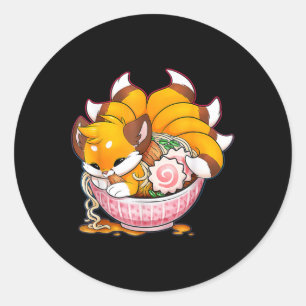 Sticker Rond Fun Fox Ramen japonais nouilles mignonnes Kawaii A