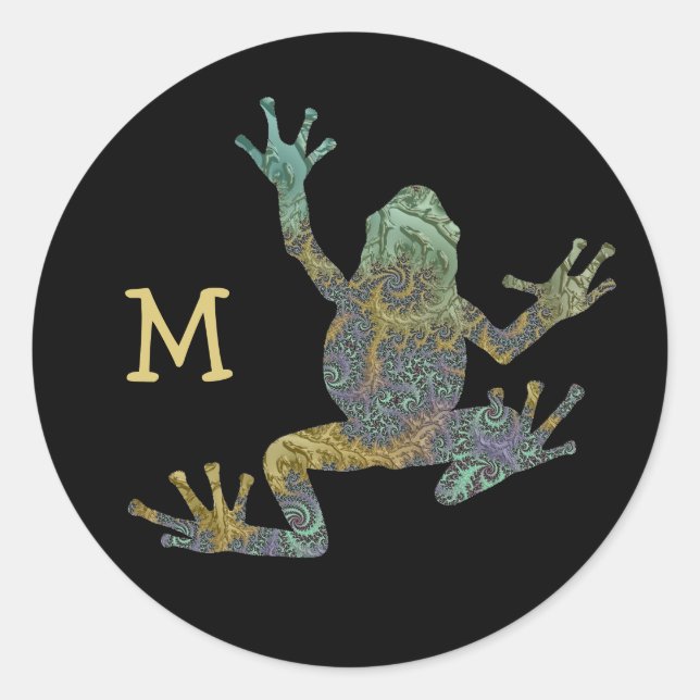Sticker Rond Fun Fractal Escalade Grenouille avec votre Monogra (Devant)