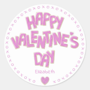 Sticker Rond fun Happy Valentines Day pink coupe cookies