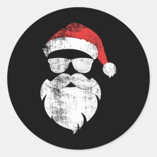 Sticker Rond Fun Hipster Père Noël Visage avec Casquette Beauté