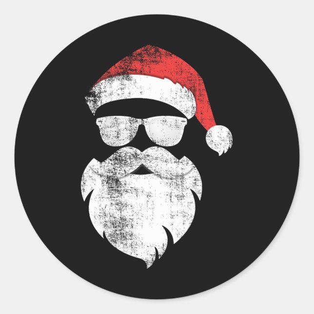 Sticker Rond Fun Hipster Père Noël Visage avec Casquette Beauté (Devant)