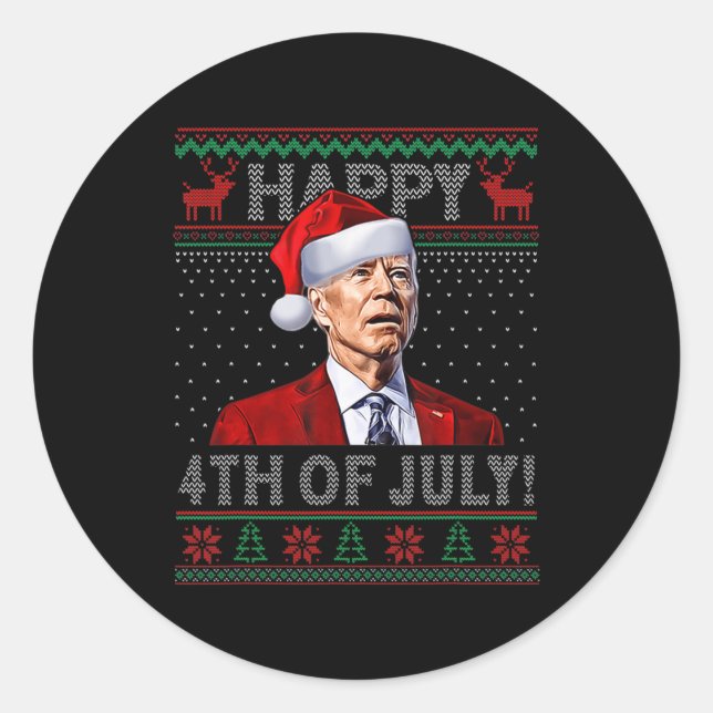 Sticker Rond Fun Joe Biden Happy the Of July Laid Christmas (Devant)