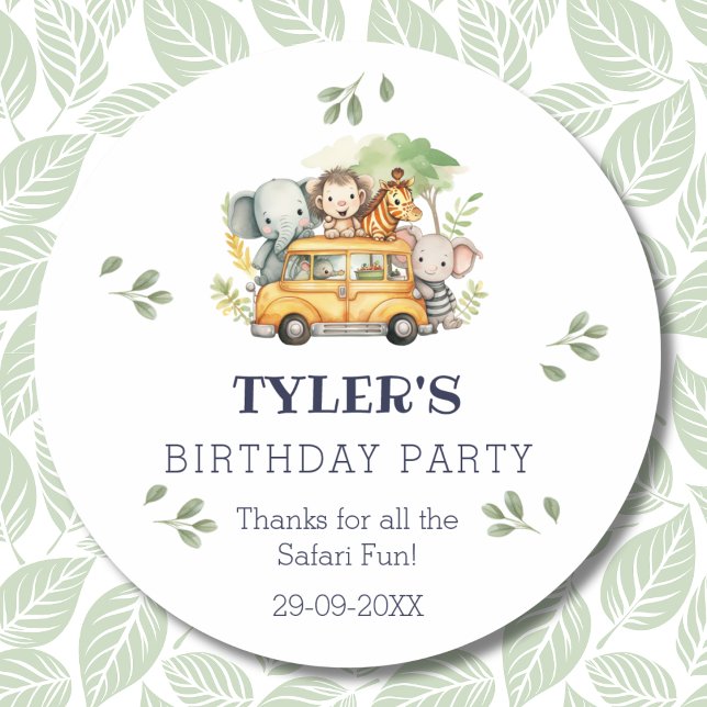 Sticker Rond Fun Kids Safari Jungle Anniversaire Merci (Créateur téléchargé)