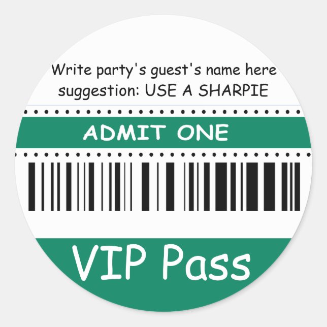Sticker Rond Fun Kids VIP Pass Admettre une fête d'anniversaire (Devant)