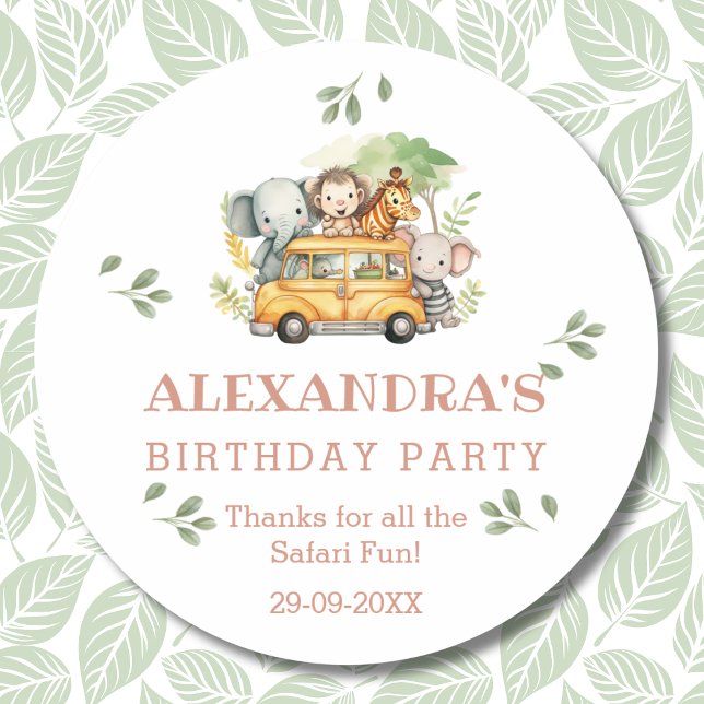 Sticker Rond Fun Pink Safari fille Jungle Anniversaire Merci (Créateur téléchargé)