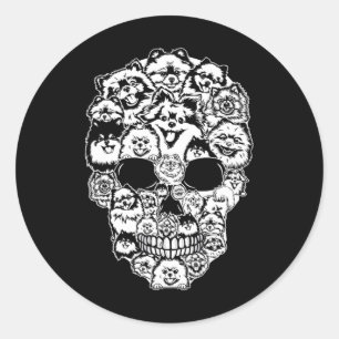 Sticker Rond Fun Pomeranian Skeleton Skeleton Halloween