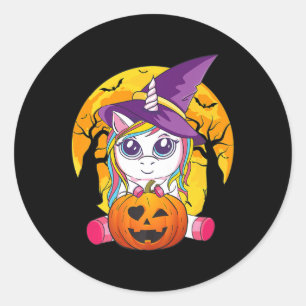 Sticker Rond Fun Retro Halloween Cadeaux Cute Witchy Unicorn Gi
