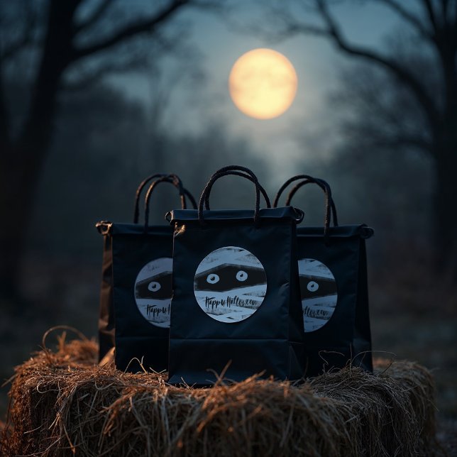 Sticker Rond Fun Whimsical Black & White maman Happy Halloween  (Whimsical Fun Black & White Mummy Happy Halloween Classic Round Sticker)