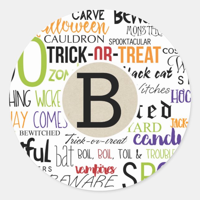 Sticker Rond Fun Whimsical Rustique Halloween Kraft Parti Favor (Devant)