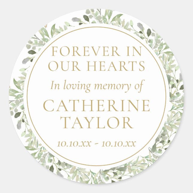 Sticker Rond Funeral Memorial Greenery Floral (Devant)