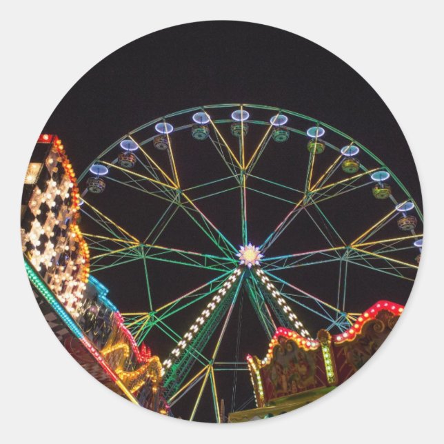 Sticker Rond Funfair at Night Photo (Devant)