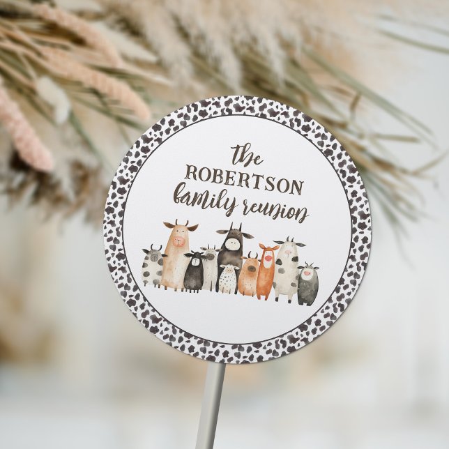 Sticker Rond Funky Cow Imprimer Pays Famille Réunion (Créateur téléchargé)