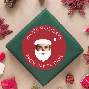 Sticker Rond Funky Custom Face Swap Père Noël Texte de Noël