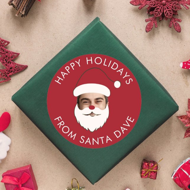 Sticker Rond Funky Custom Face Swap Père Noël Texte de Noël (Créateur téléchargé)