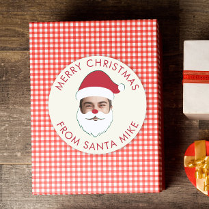 Sticker Rond Funky Custom Face Swap Père Noël Texte de Noël