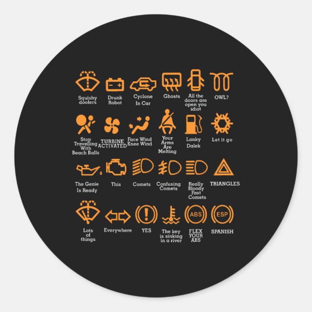 Sticker Rond Funky Dashboard Icônes Café Mug Car Guy Car Lover (Devant)