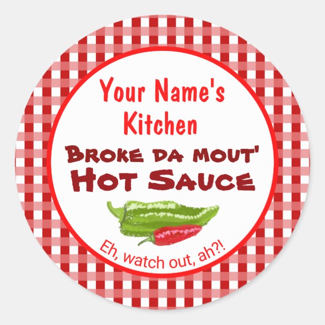 Sticker Rond Funky Hawaiian Sauce Broke Da Mout Votre Nom (Devant)