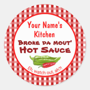 Sticker Rond Funky Hawaiian Sauce Broke Da Mout Votre Nom