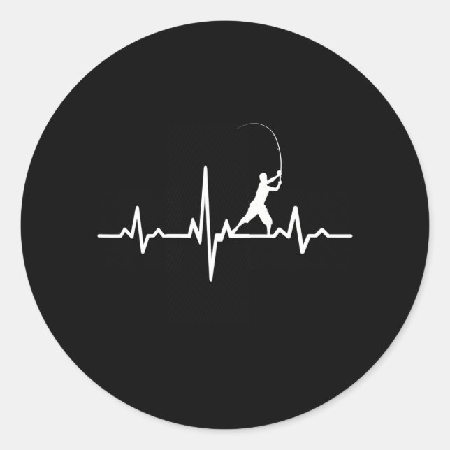 Sticker Rond Funky Pêche Heartbeat Avec Baguette De Pêche (Devant)