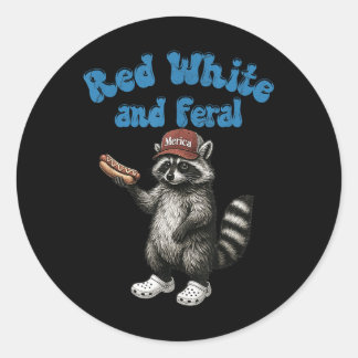 Sticker Rond Funky Raccoon Rouge Blanc Et Feral Usa 4 juillet