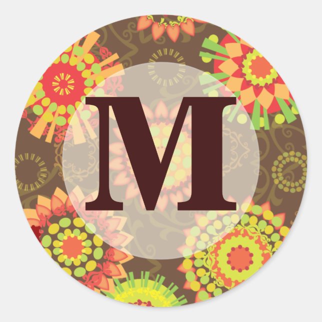 Sticker Rond Funky Retro Mod Abstrait Motif Monogramme (Devant)