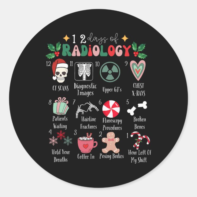 Sticker Rond Funny 12 Days Of Radiology Christmas Radiate Xray  (Devant)