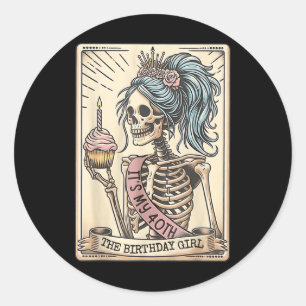 Sticker Rond Funny 40e anniversaire Skeleton Tarot Card Retro G