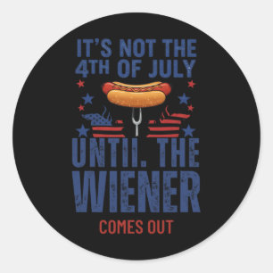 Sticker Rond Funny 4 juillet Wiener sort Hotdog Hommes Femmes