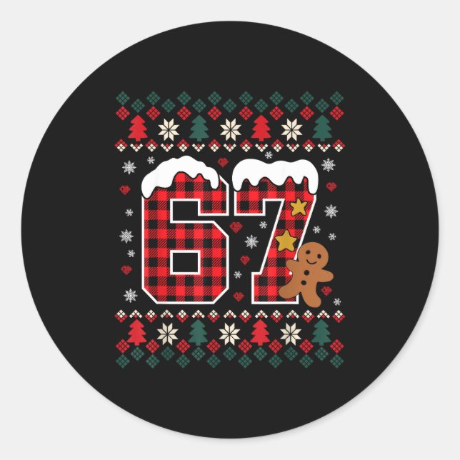 Sticker Rond Funny 67 Christmas Pajamas Shirt Six Seven Meme Br (Devant)
