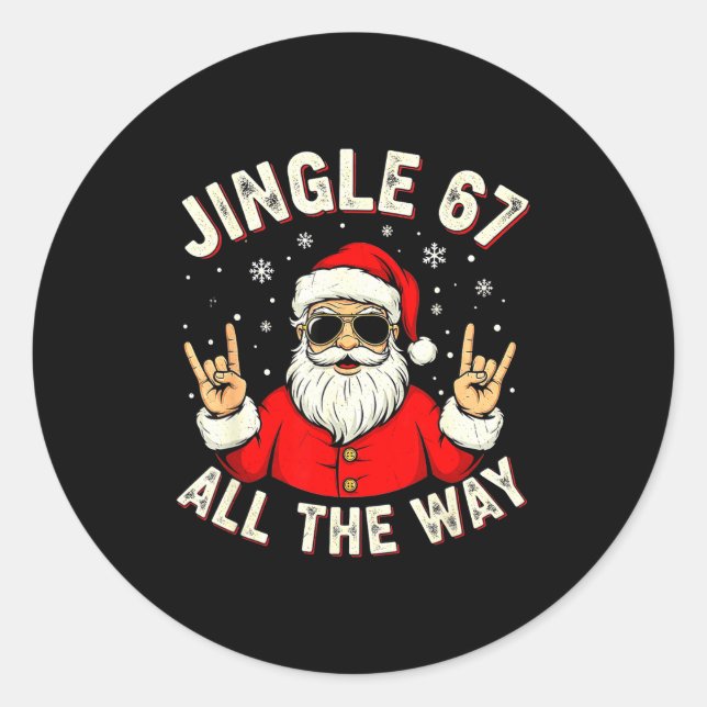 Sticker Rond Funny 67 Rock On Santa Six Seven Trendy Meme Holid (Devant)