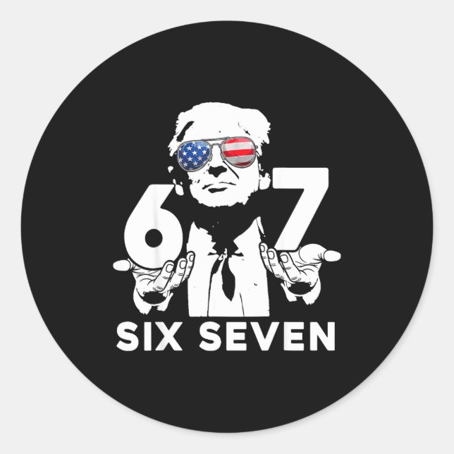 Sticker Rond Funny 67 Six Seven Trump Meme  (Devant)