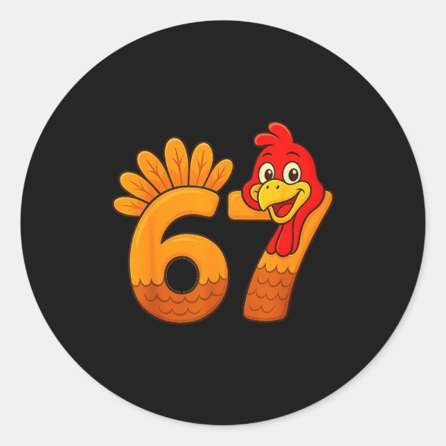 Sticker Rond Funny 67 Thanksgiving Turkey Face 67 Number  (Devant)