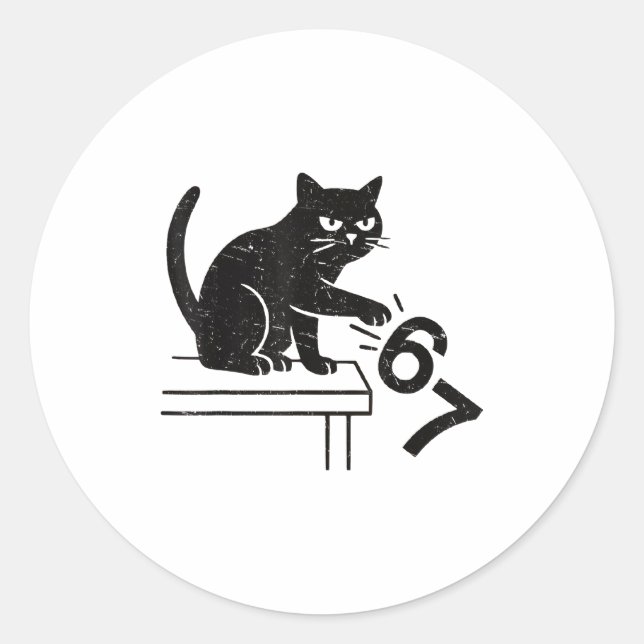 Sticker Rond Funny 6 7 Meme Cat Knocking Off 67  (Devant)