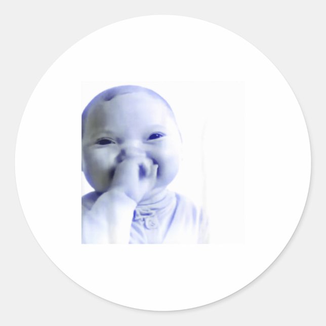 Sticker Rond Funny Ai Baby Holding Laugh Meme  (Devant)