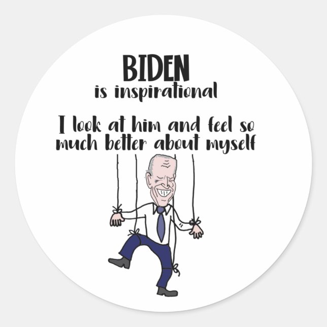 Sticker Rond Funny anti Biden Puppet Inspirational Satire (Devant)
