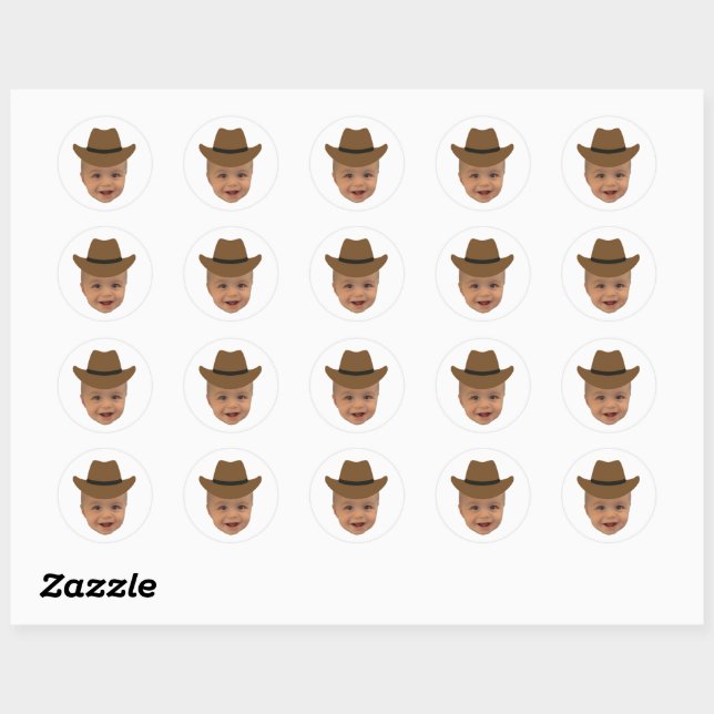 Sticker Rond Funny Baby Face 1st Rodeo Western Theme  (Feuille)