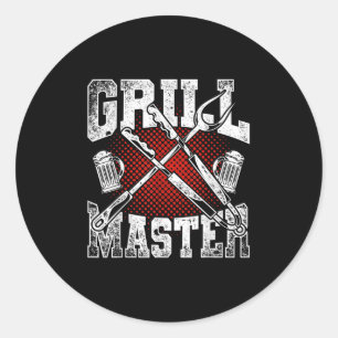 Sticker Rond Funny Bbq Steak Grill Master Fumé Viande Griller