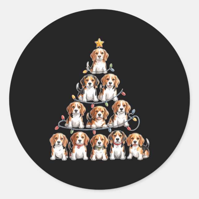 Sticker Rond Funny Beagle Christmas Tree Dog Lovers Women Men X (Devant)