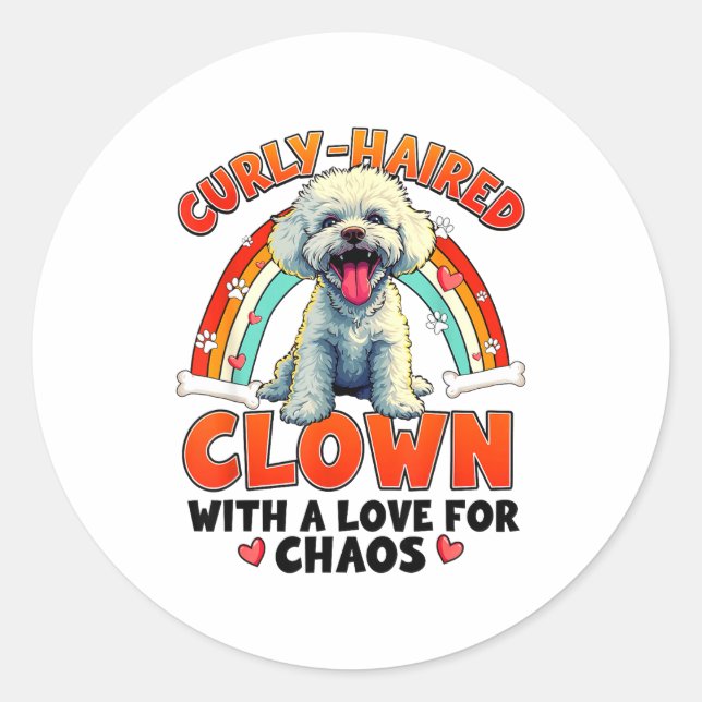 Sticker Rond Funny Bichon Frise Design For Dog Lover  (Devant)