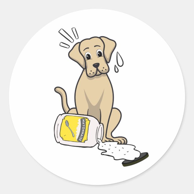 Sticker Rond Funny Big dog déversé mayonnaise (Devant)