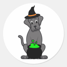 Sticker Rond Funny Big dog est une sorcière