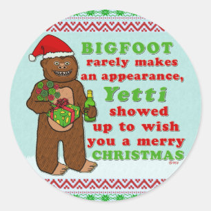 Sticker Rond Funny Bigfoot Joyeux jeu de Noël Sasquatch Pun