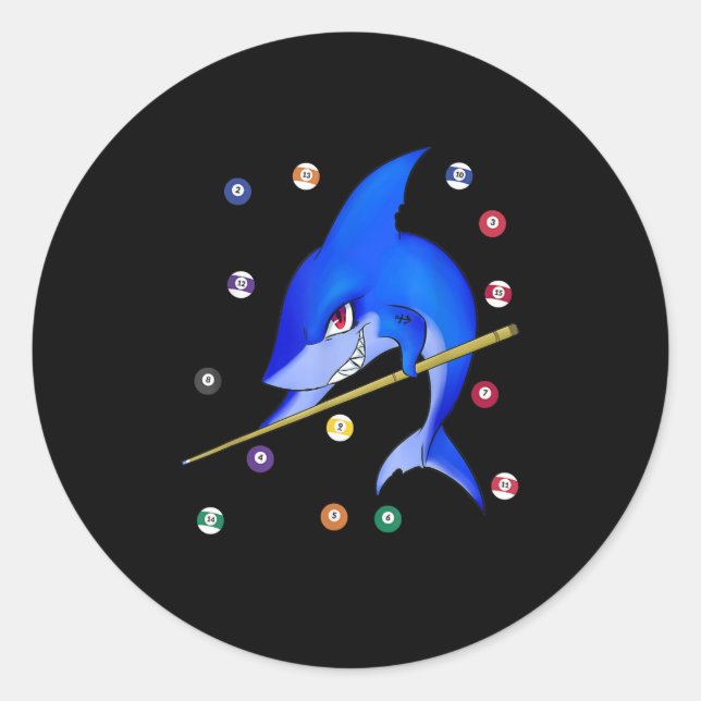 Sticker Rond Funny Billard piscine requin mâle (Devant)