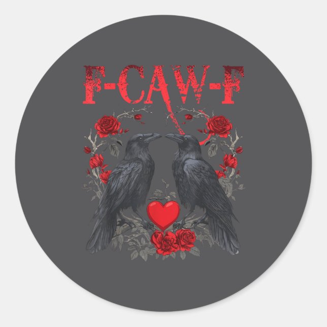 Sticker Rond Funny Black Bird F-caw-f Anti Valentines Day Singl (Devant)