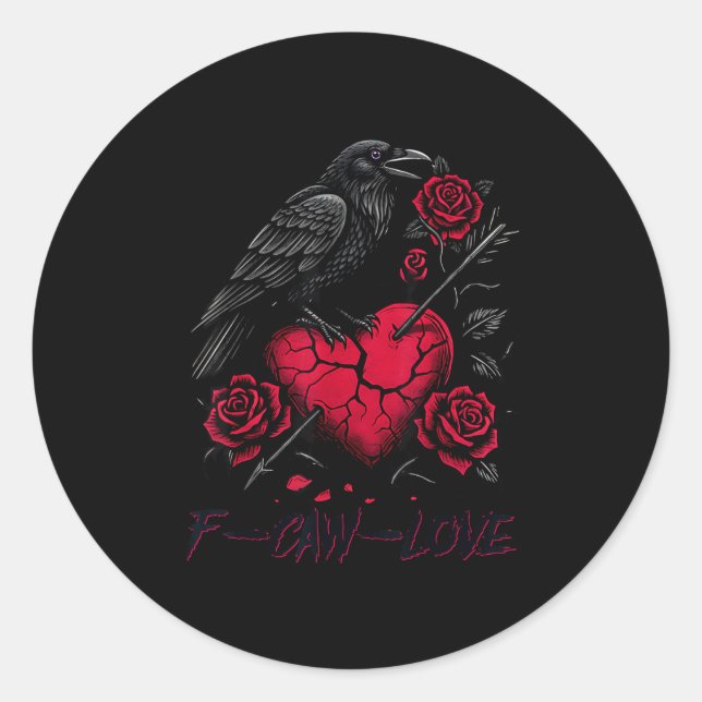 Sticker Rond Funny Black Bird F-caw-f Anti Valentines Day Singl (Devant)