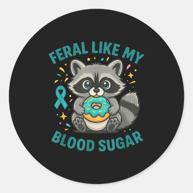 Sticker Rond Funny Blood Sugar Raccoon Food Chaos Diabetes Fera (Devant)