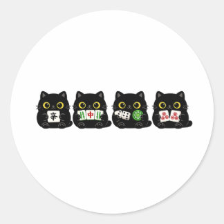 Sticker Rond Funny Board Game Night , Mahjong Black Cat