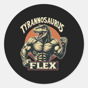 Sticker Rond Funny Bodybuilder Tyrannosaurus Flex Gym T-rex Din